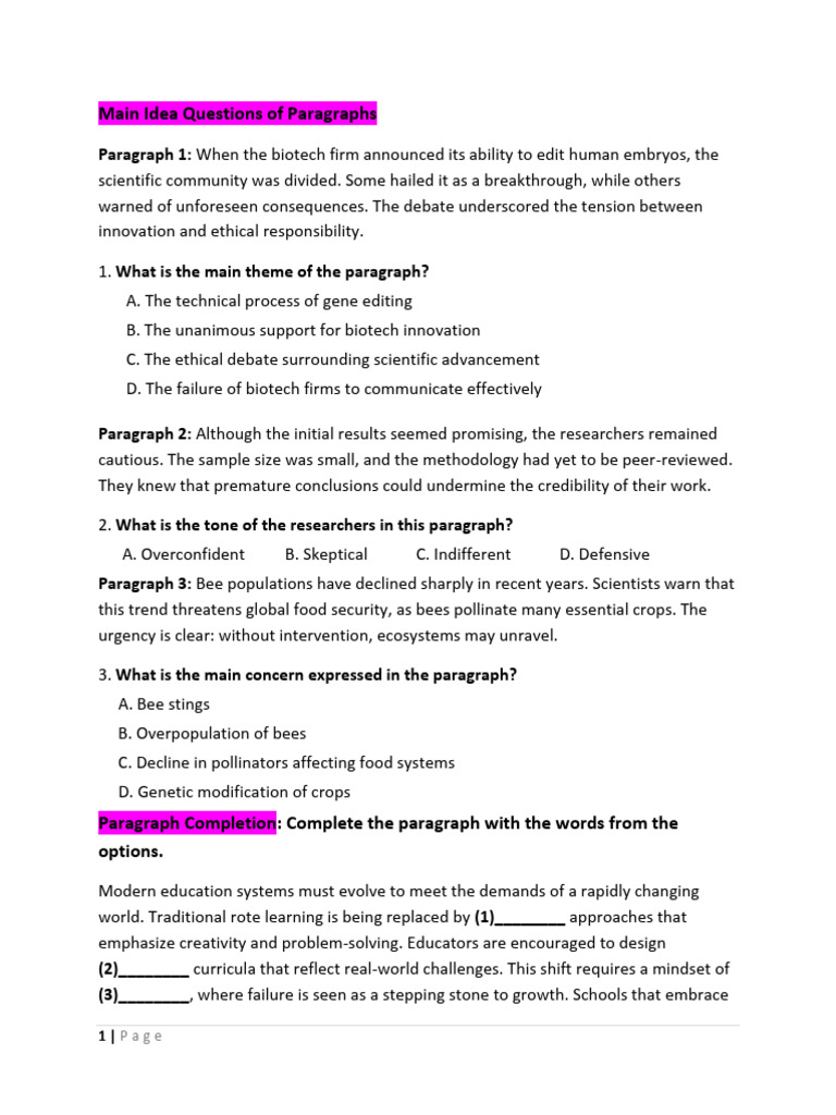 Paragraph Completion HW | PDF | Learning | Biotechnology
