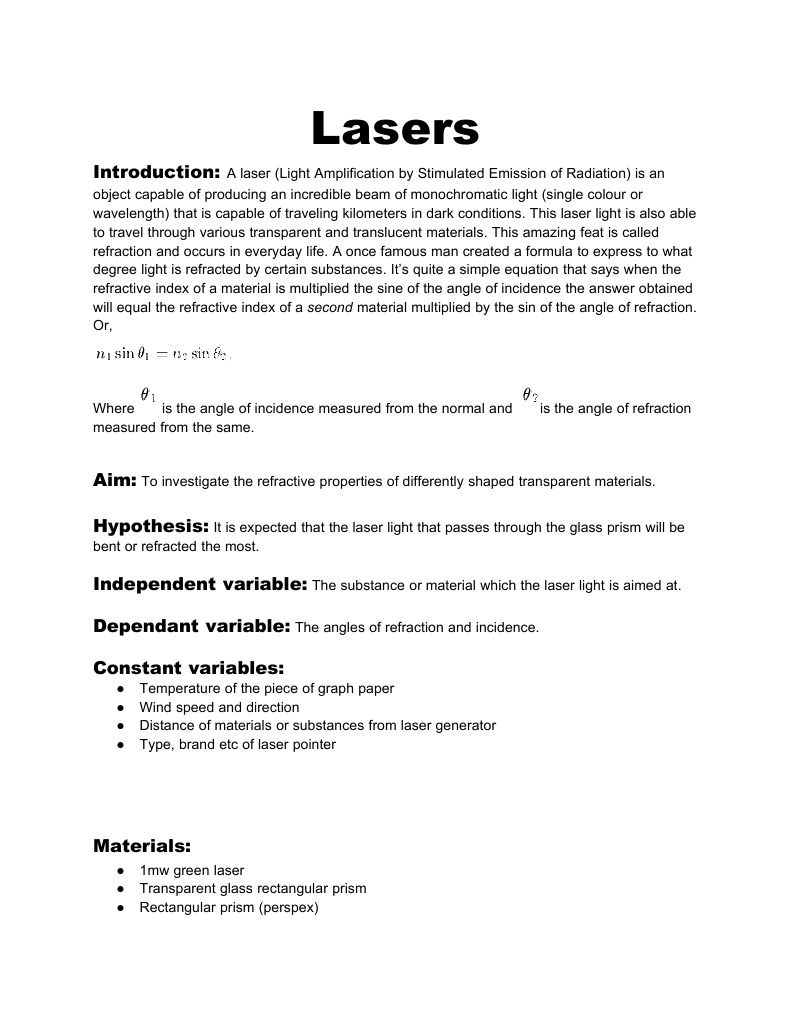 Laser Refraction Experiment with Prisms | PDF | Prism | Refraction