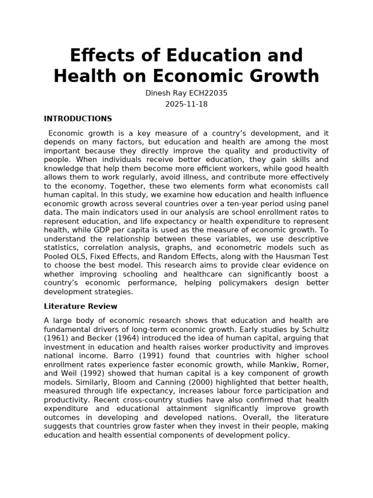 Effects of Education and Health On Economic Growth | PDF | Coefficient ...