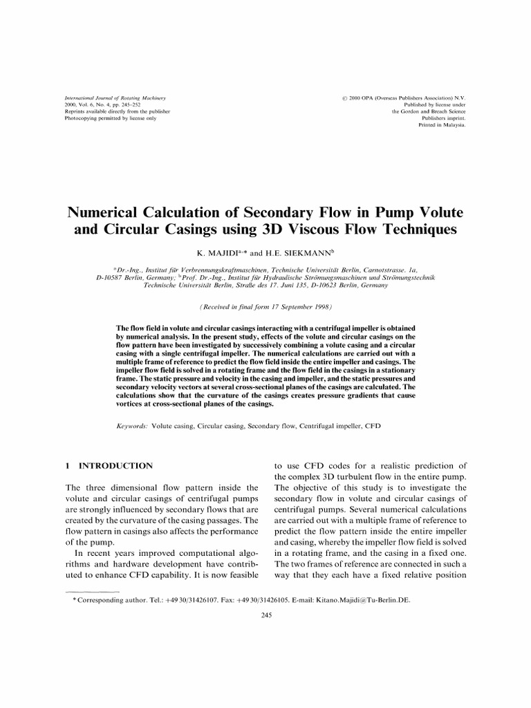 Numerical Calculation of Secondary Flow in Pump Volute and Circular ...