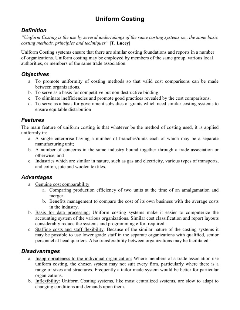 Uniform Costing PDF Cost Accounting Labour Economics