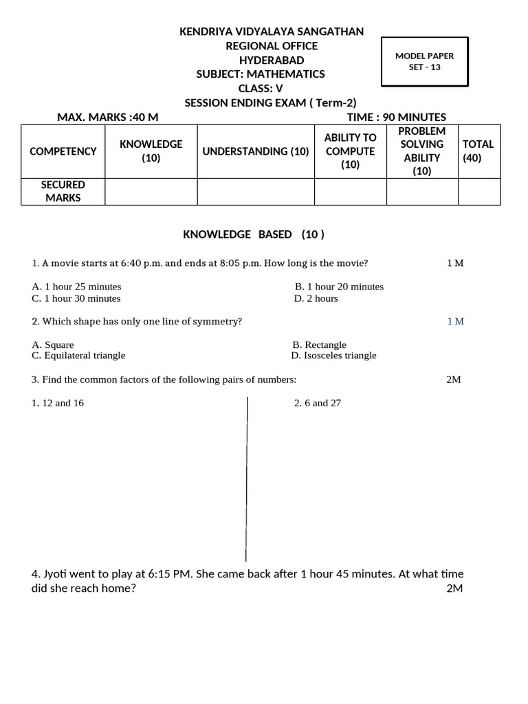 Class 5 Maths See Set 13 | PDF | Milk
