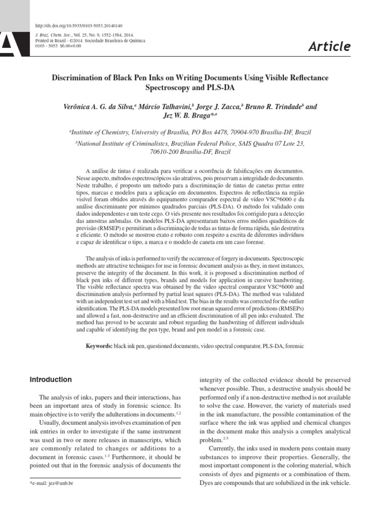 Black Pen Inks On Writing Documents Using Visible Reflectance Spectros ...