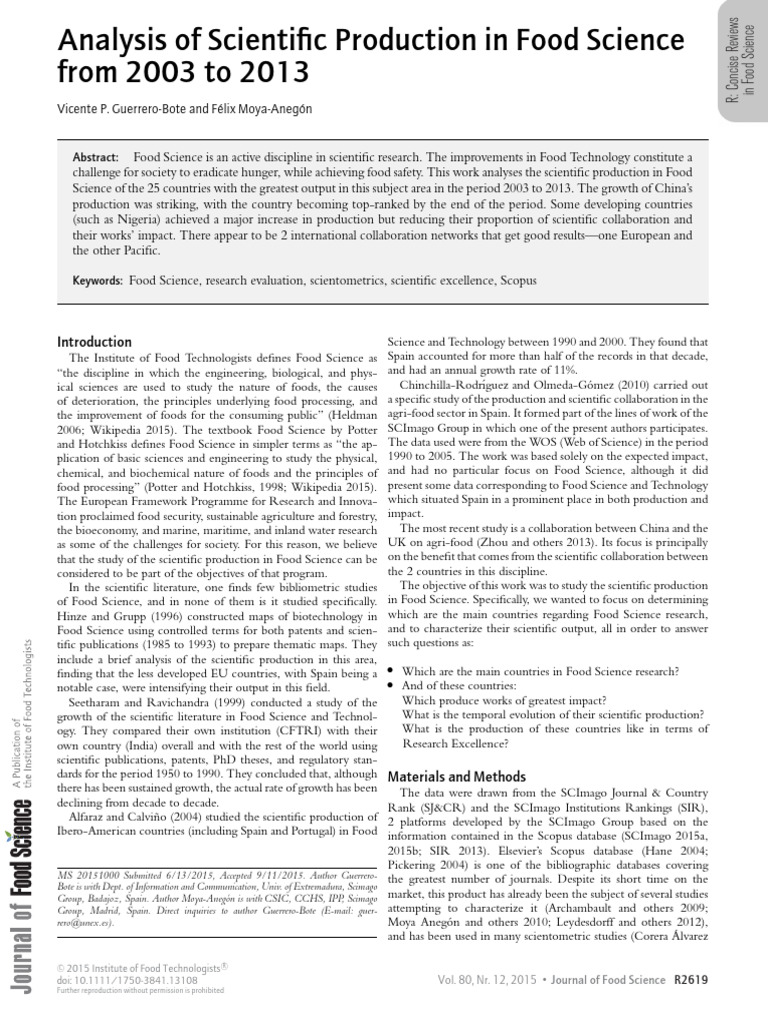 Analysis of Scientific Production in Food Science | PDF | Science