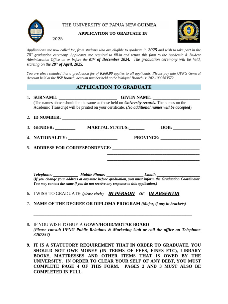 2025 - Graduation Application Form | PDF