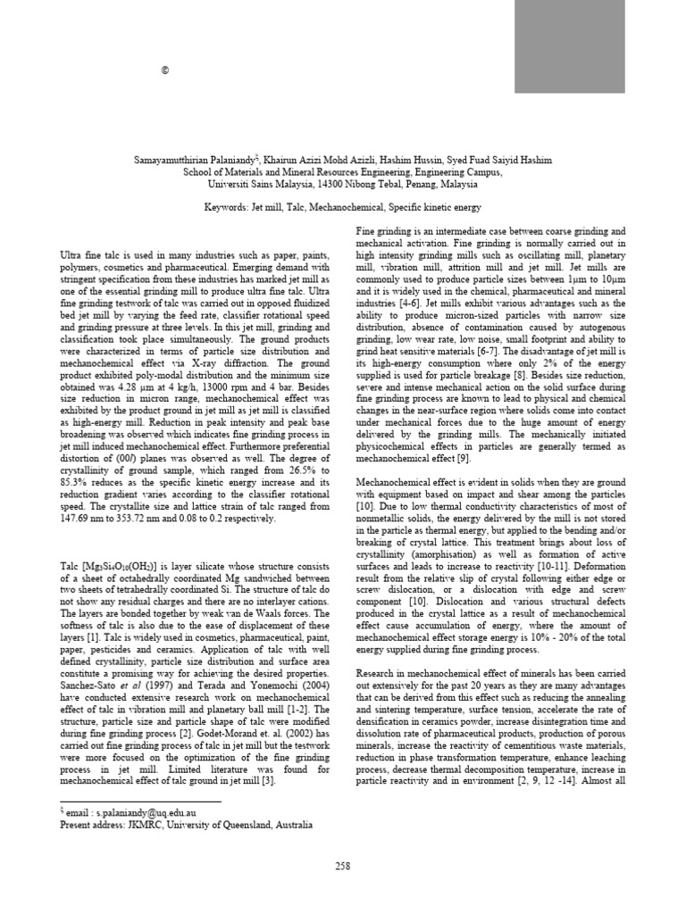 Changes in The Structure of Talc by Cont | PDF | Mill (Grinding ...