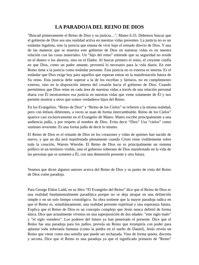 La Paradoja Del Reino de Dios | PDF | Reinado y reino de dios | Jesús