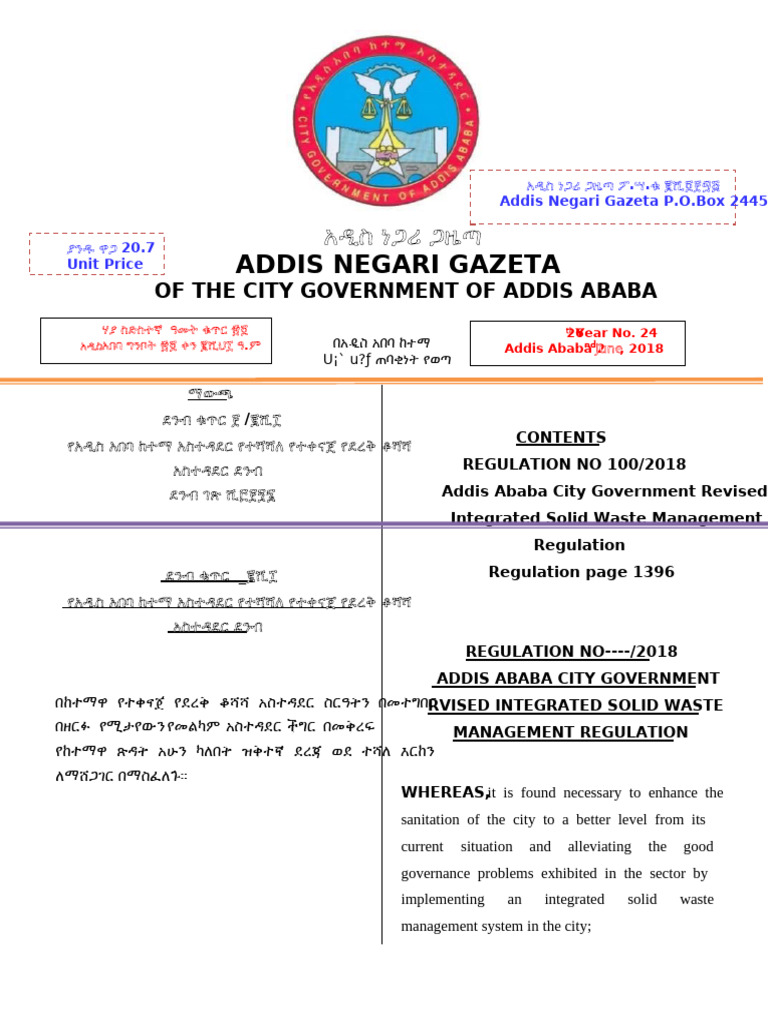 City Government of Addis Ababa (2018) Integrated Solid Waste Management ...