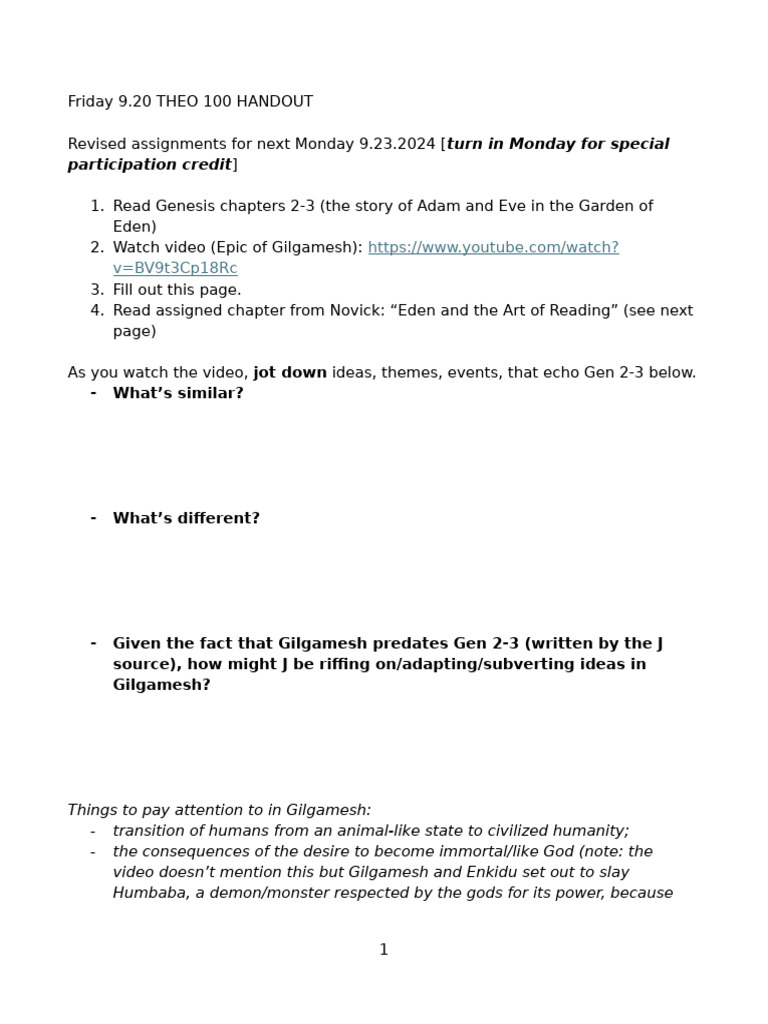 9.20 Reading Handout Extra Credit | PDF | Adam And Eve | Religious ...