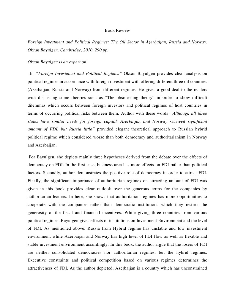 Book Review Foreign Investment and Political Regimes The Oil Sector