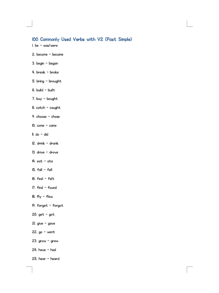 100 Common Verbs With V2 | PDF
