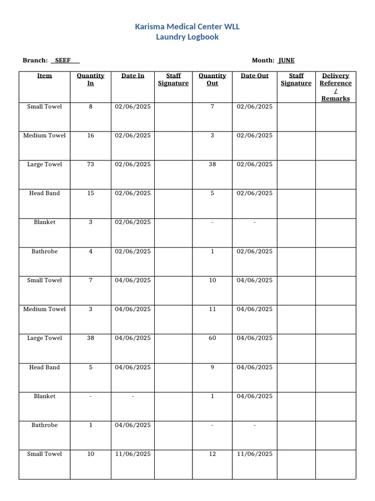 JUN Laundry Logbook | PDF