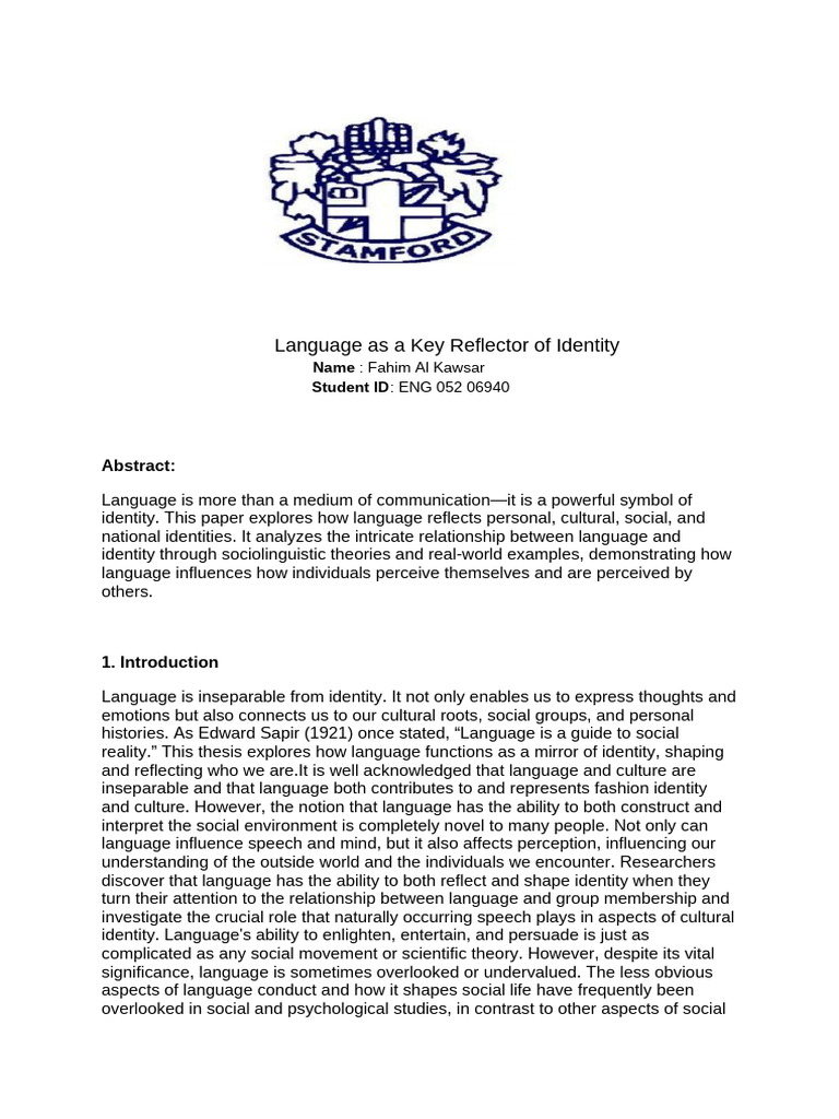 Language As A Key Reflector of Identity | PDF | Accent ...