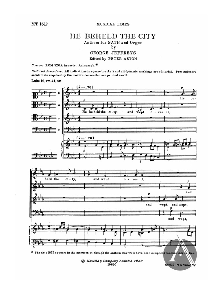 Jeffreys - He Beheld The City | PDF