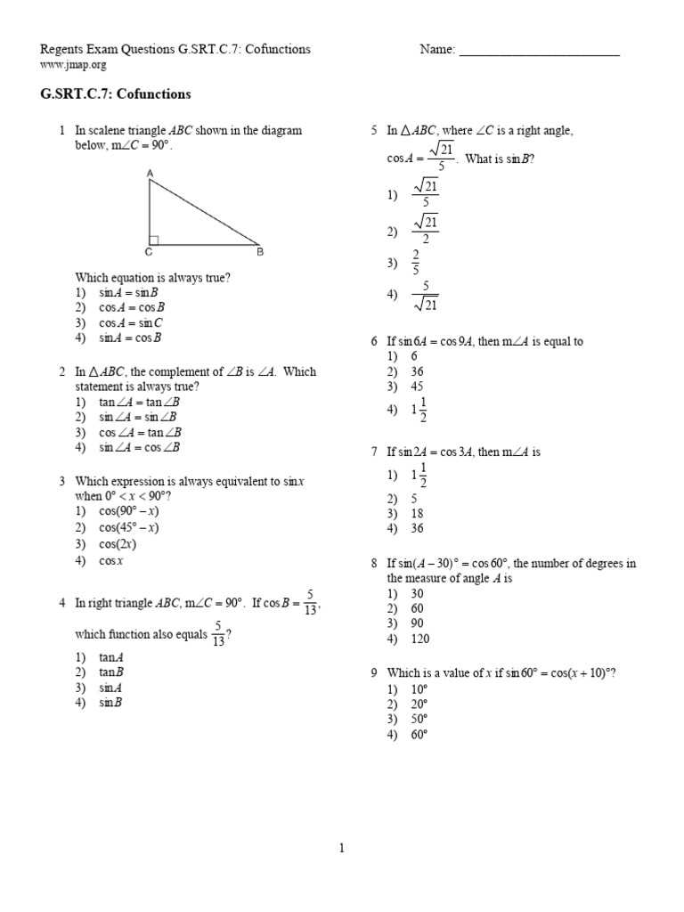 G SRT C 7 Cofunctions | PDF | Elementary Geometry | Euclidean Geometry