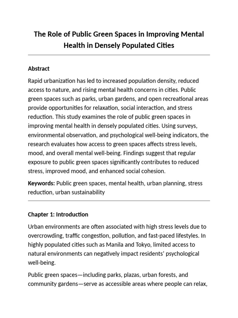 The Role of Public Green Spaces in Improving Mental Health in Densely ...