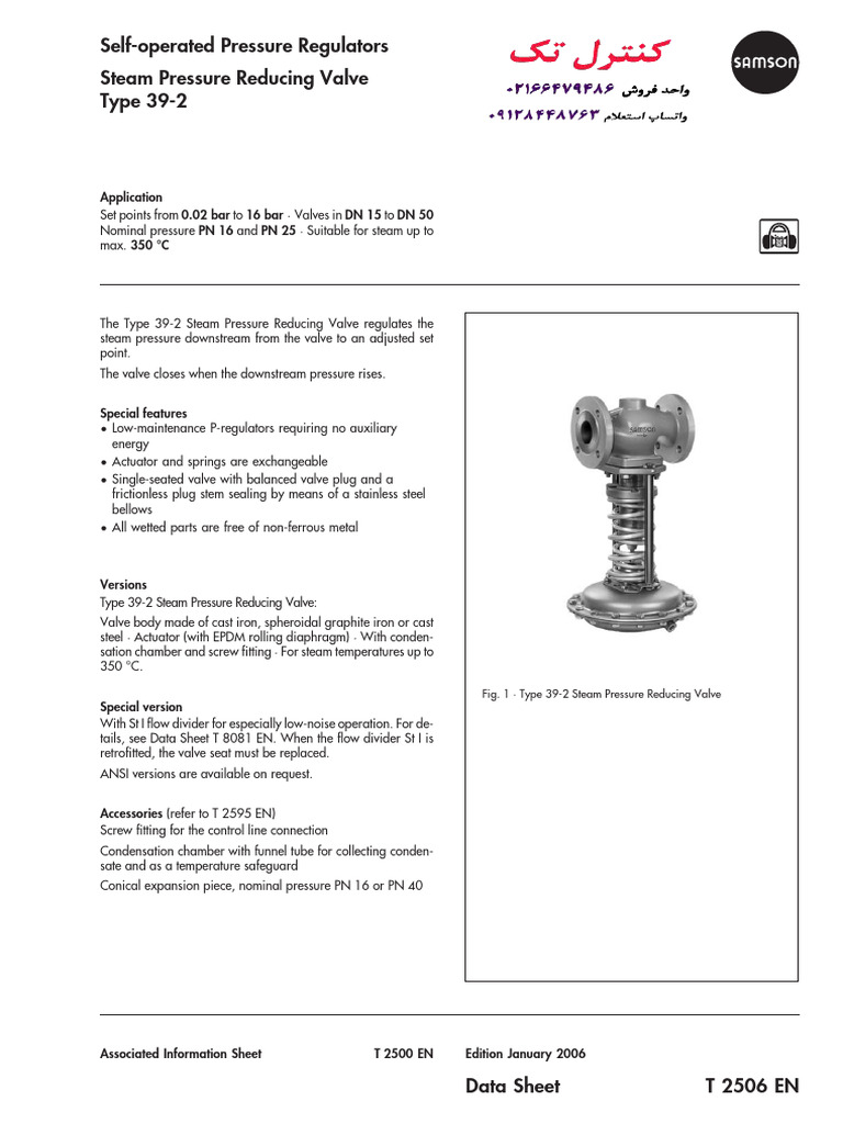 Self-Operated Pressure Regulators Steam Pressure Reducing Valve Type 39 ...