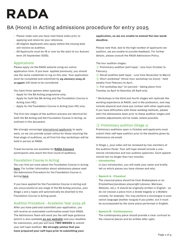 BA Acting Admissions Procedure 2025 | PDF | Learning Disability ...