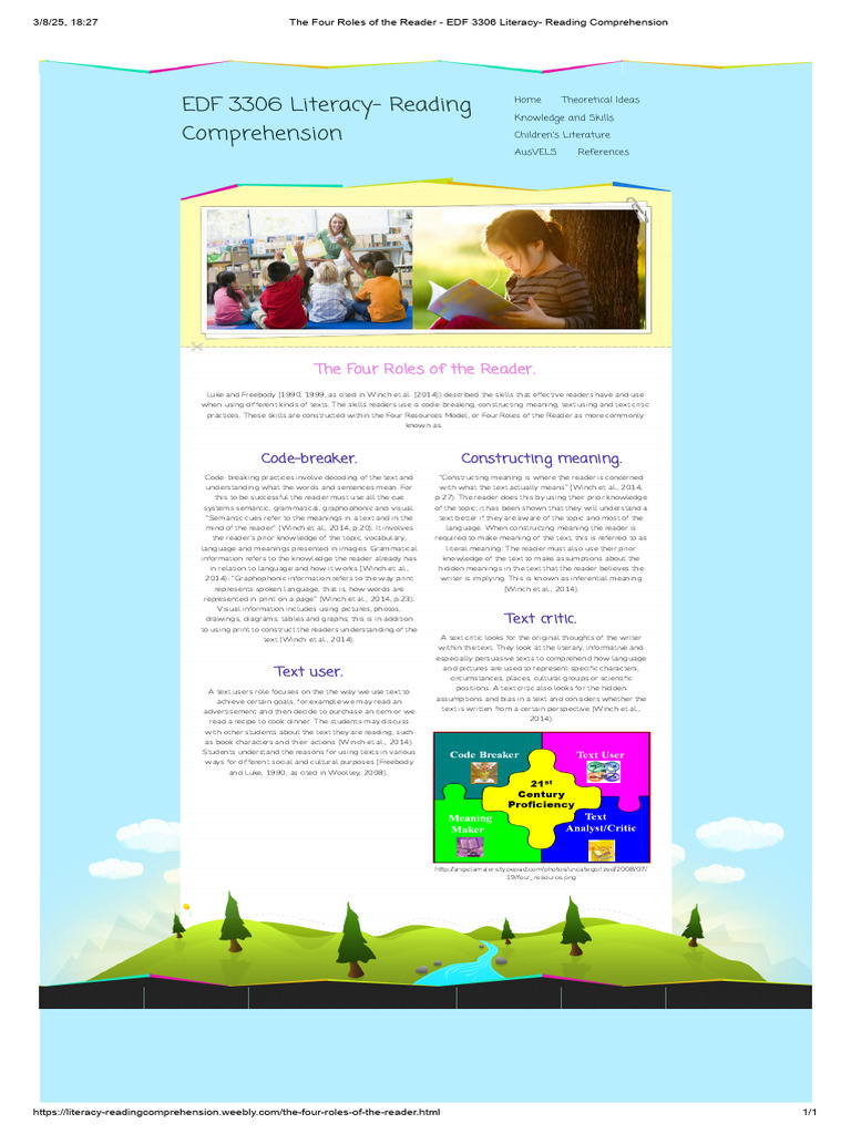 The Four Roles of The Reader - EDF 3306 Literacy - Reading ...
