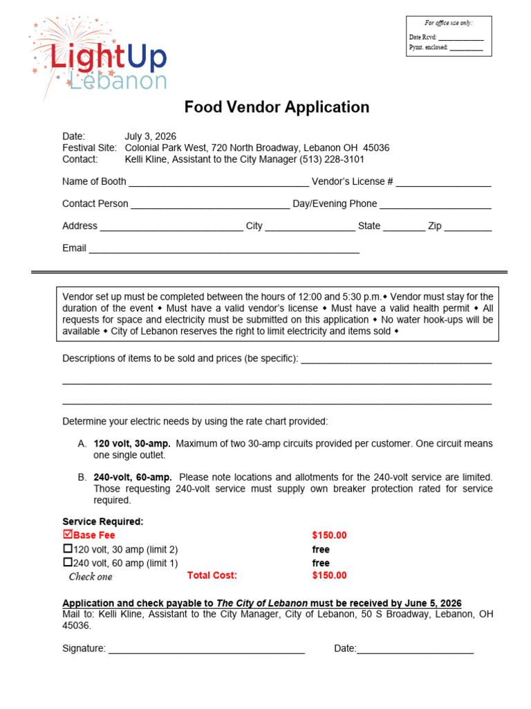 2026 Food Vendor Applicaton | PDF