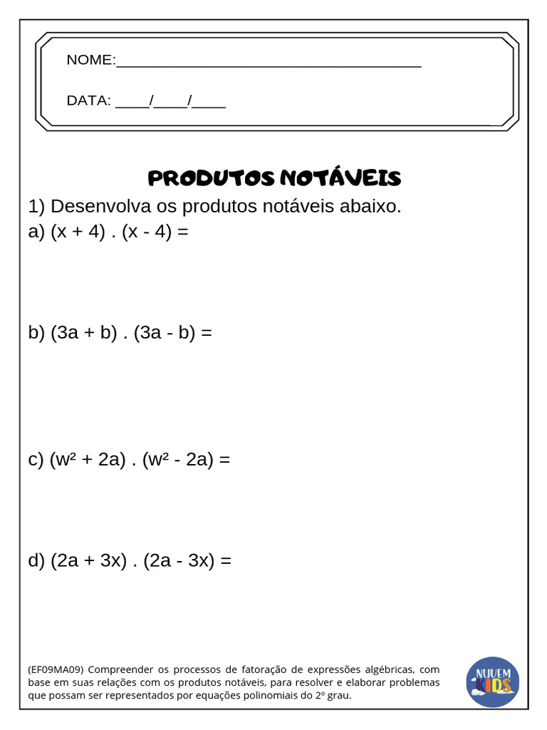 Atividades Produtos Notáveis para A Prova | PDF