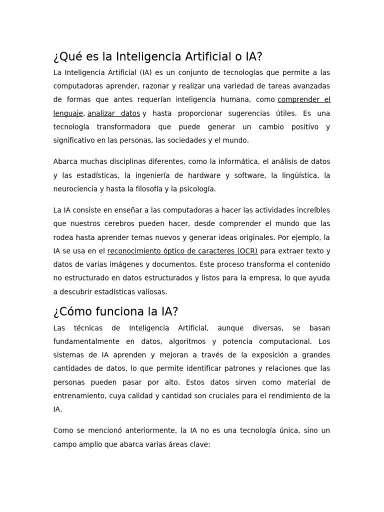Qué Es La Inteligencia Artificial o IA | PDF | Inteligencia artificial ...