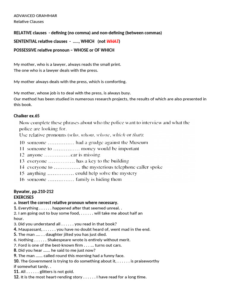 Relative Clauses Class Handout | PDF