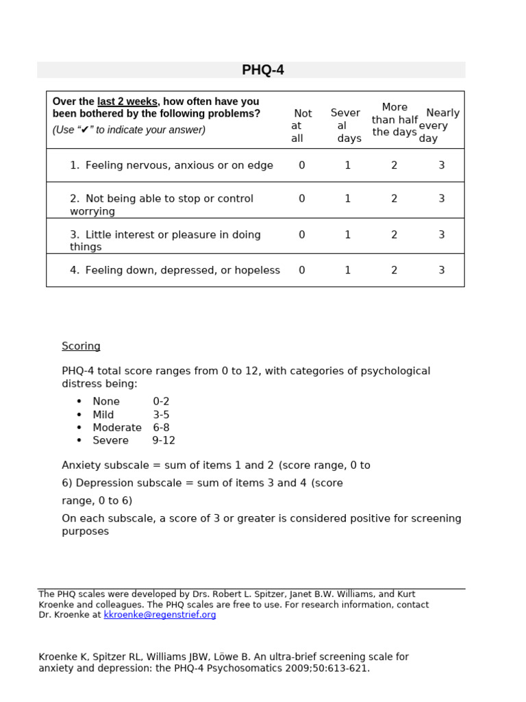 Main PHQ 4 Scale | PDF