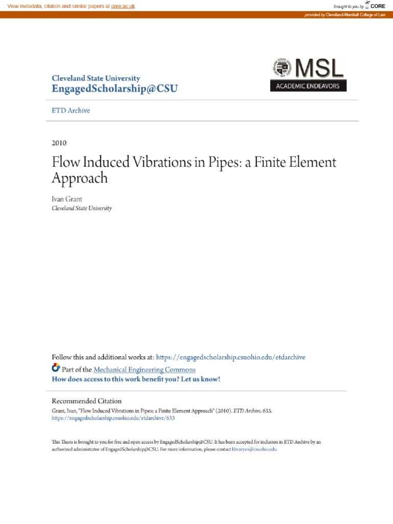 Flow Induced Vibrations in Pipes - A Finite Element Approach - CORE ...