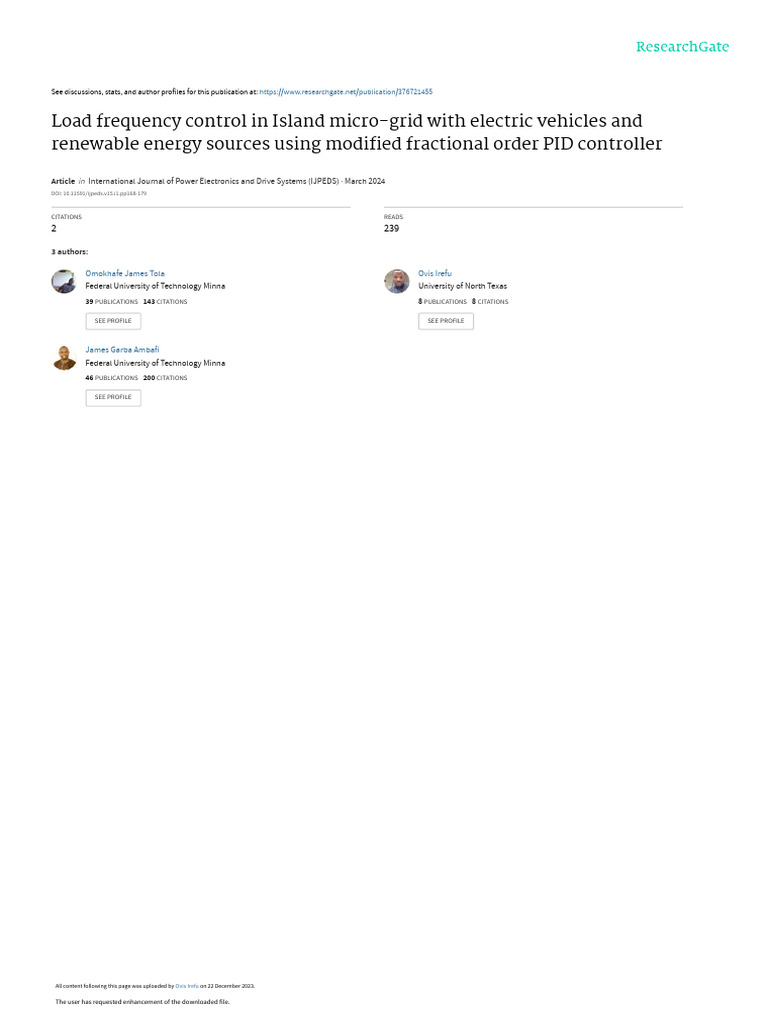 Load Frequency Control in Island Micro-Grid With Electric Vehicles and ...