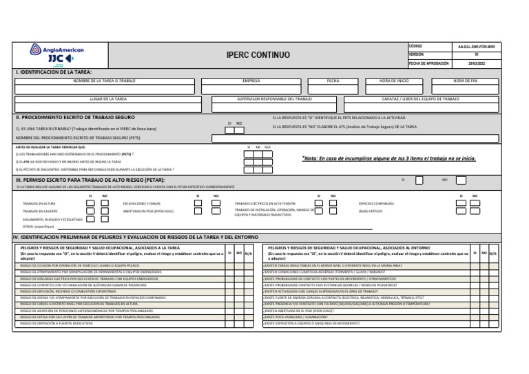 IPERC Continuo | PDF | Seguridad y salud ocupacional