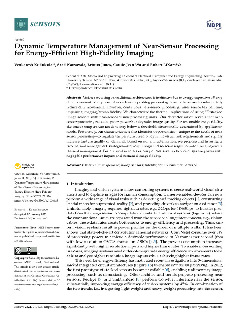 Dynamic Temperature Management of Near-Sensor Proc | PDF | System On A ...