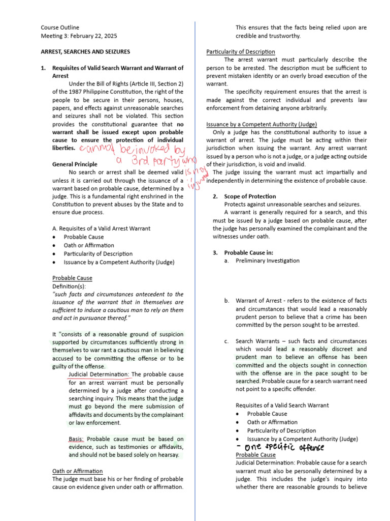 Course Outline 2 Search and Seizure | PDF | Search Warrant | Search And ...