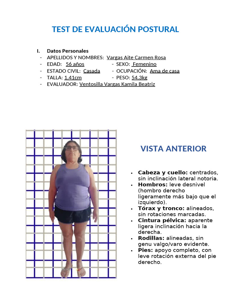 Test de Evaluación Postural | PDF | Pelvis | Sistema esquelético
