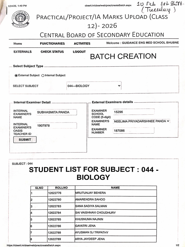 XII Bio Practical 10th Feb 2026 (1st Shift) | PDF