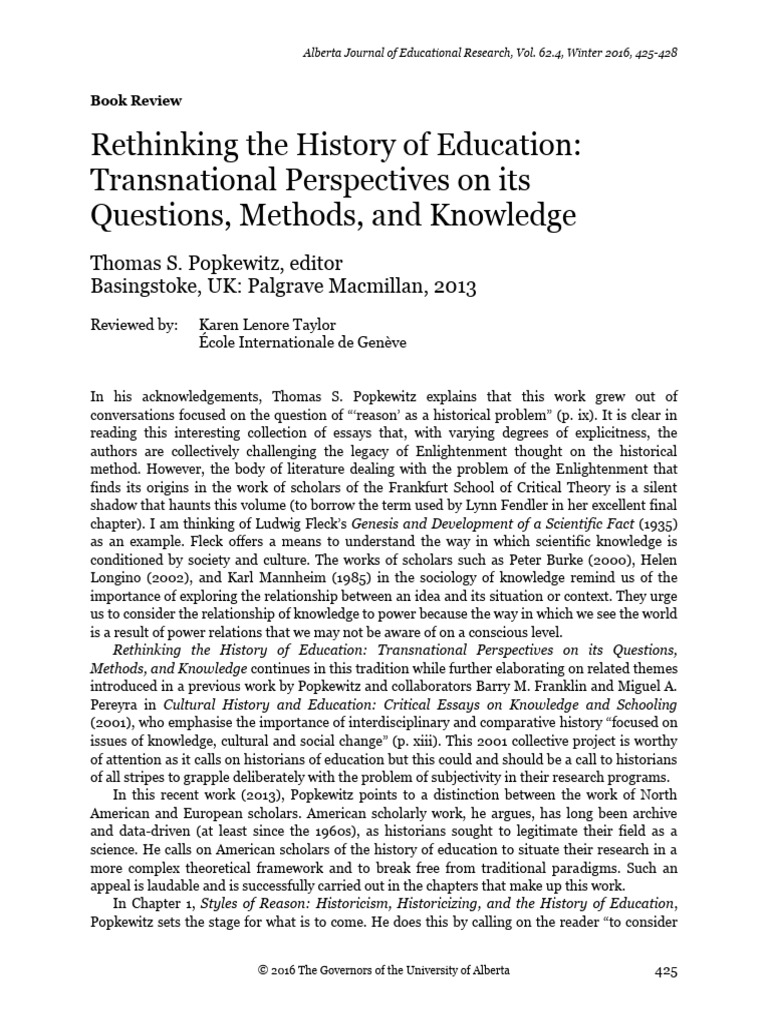 Rethinking The History of Education Tran | PDF | Historian | Knowledge