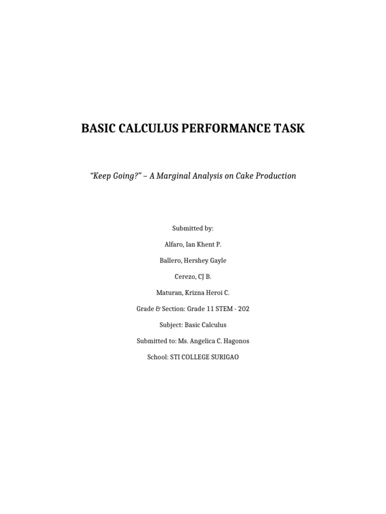 Basic Calculus CAKE ILS | PDF | Marginal Cost | Profit (Economics)