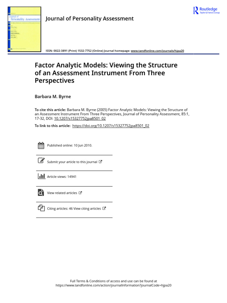 Barbara Byrne - Factor Analytic Models Viewing The Structure of An ...