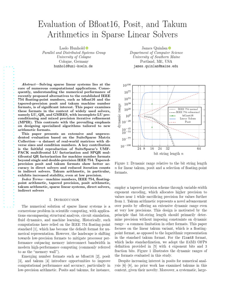 Evaluation of Bfloat16, Posit, and Takum Arithmetics in Sparse Linear ...