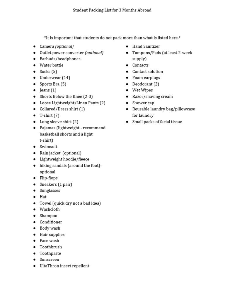 2019 Packing List | PDF