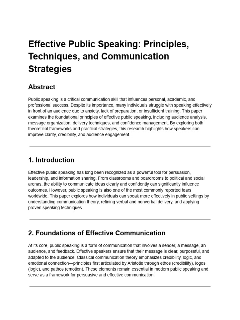 Effective Public Speaking - Principles, Techniques, and Communication ...