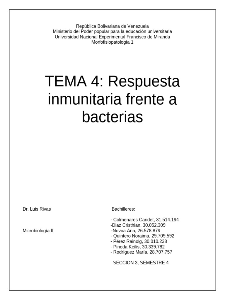 TEMA 4 - Respuesta Inmunitaria Frente A Bacterias | PDF | Sistema ...