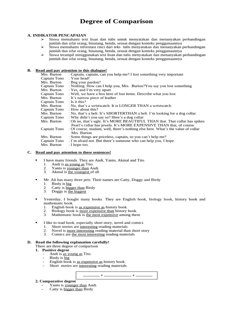 Materi Dan Latihan Degree of Comparison | PDF | Adjective | Linguistics