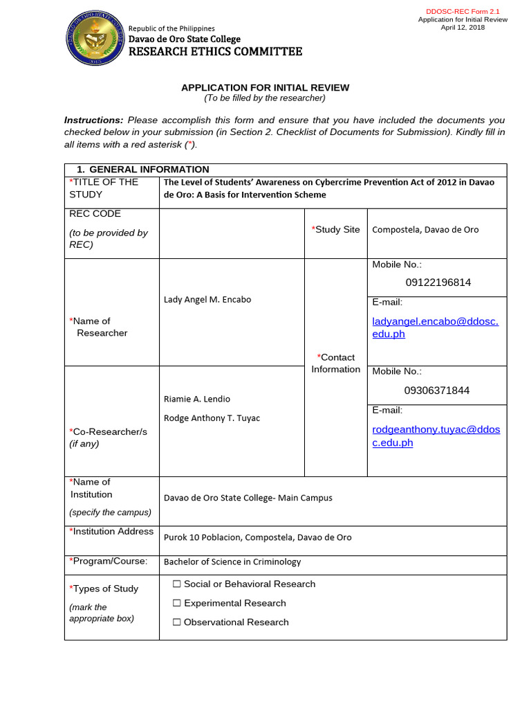 DDOSC REC Form 2.1 | PDF