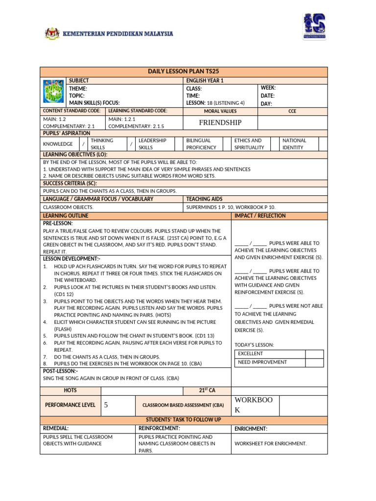 10.3 BI Y1 LP TS25 - Unit 1 (LP 18-47) | PDF | Lesson Plan | Teachers