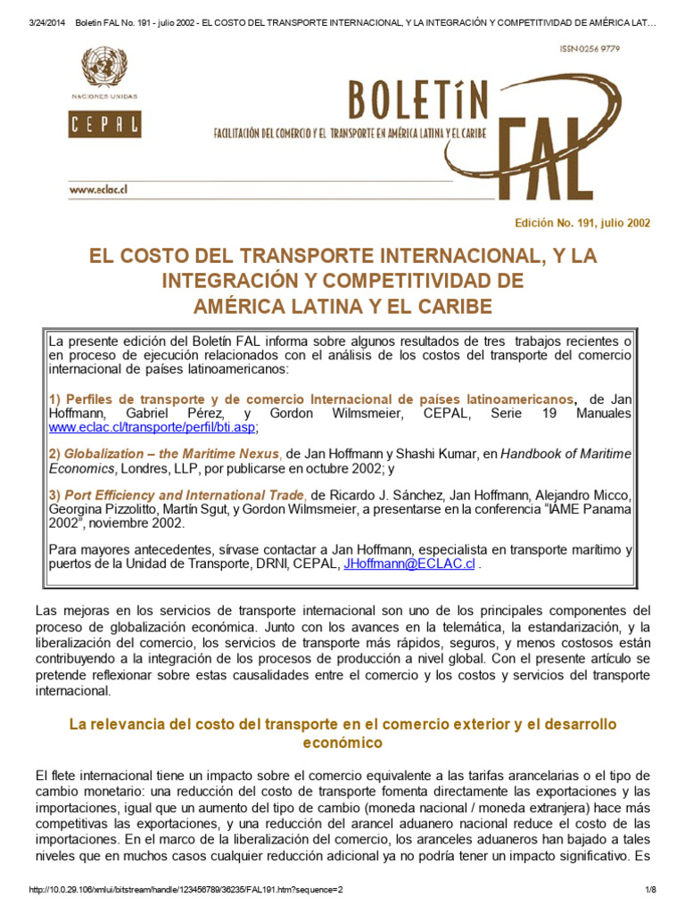 FAL - Boletín191 - en - Costo Del Transporte Internacional | PDF ...