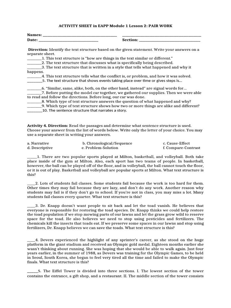 Activity Sheet in Eapp Module 1 Lesson 2 | PDF | Metabolism | Calorie