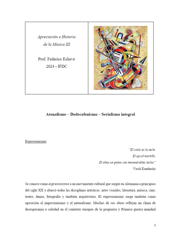 Atonalismo. Dodecafonismo. Serialismo - Apuntes | PDF | Expresionismo ...