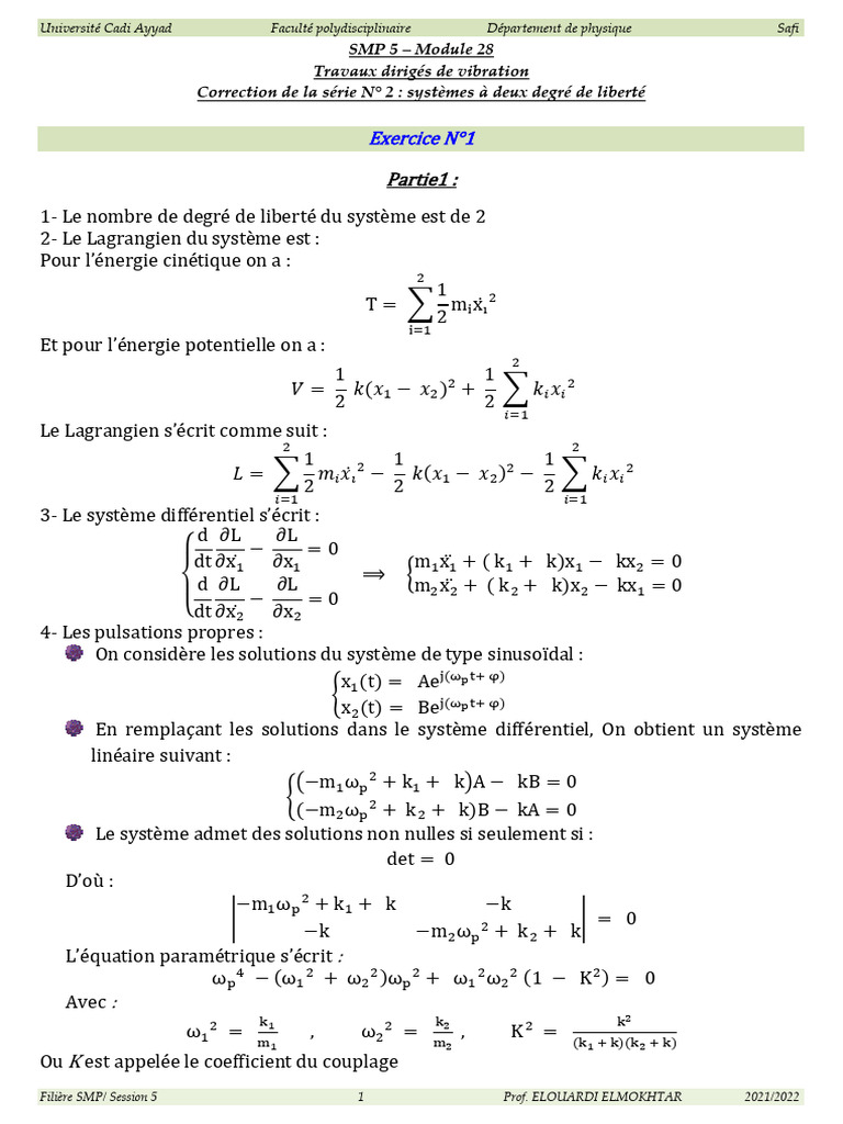 Correction de La Serie N°2 Vib | PDF | Phénomène physique | Sciences ...