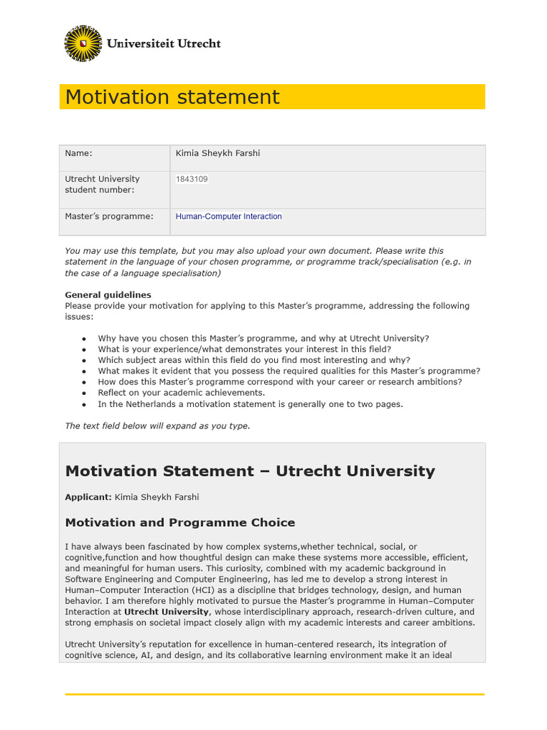 Uu Motivation Statement Utrecht | PDF | Human–Computer Interaction ...